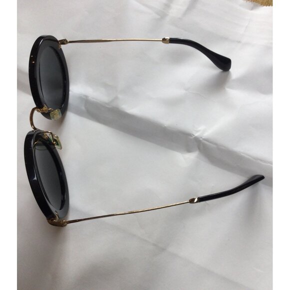 Miu Miu Round Black Sunglasses Made In Italy Gold Metal Arms CE UV Protection - Picture 2 of 15